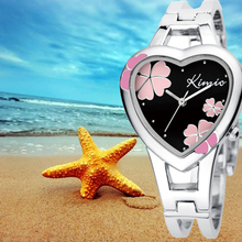 KIMIO lady fashion bracelet quartz watch ladies Love heart Lucky clovers pattern dial women wristwatch free