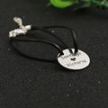 Black Mini Leather Engraved Name Bracelet Round Name Pendant String Bracelet Personalized Mini Circle Nameplate Bracelet