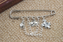 12pcs Alice in Wonderland inspired I’m late themed charm with chain kilt pin brooch (50mm)