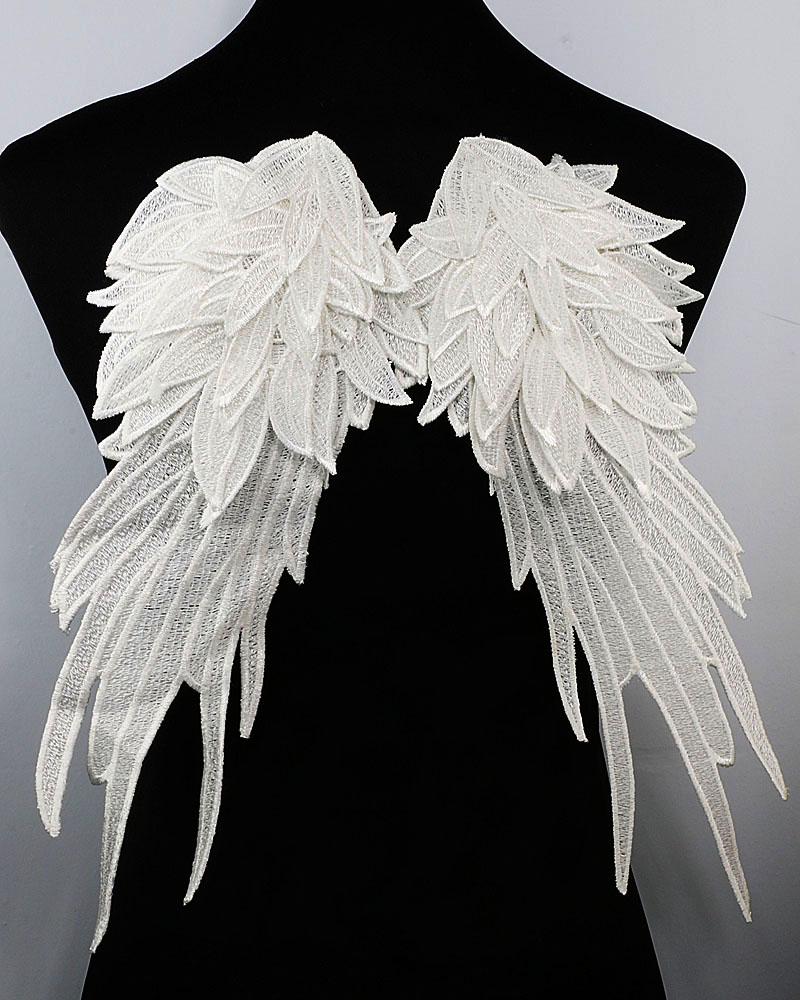1pair white Embroidered Angel wings Fabric Flower Shoulder Venise Lace