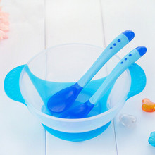 New Baby Spoon Bowl Set Learning Dishes With Suction Cup Assist food Bowl Temperature Sensing Spoon Baby Tableware