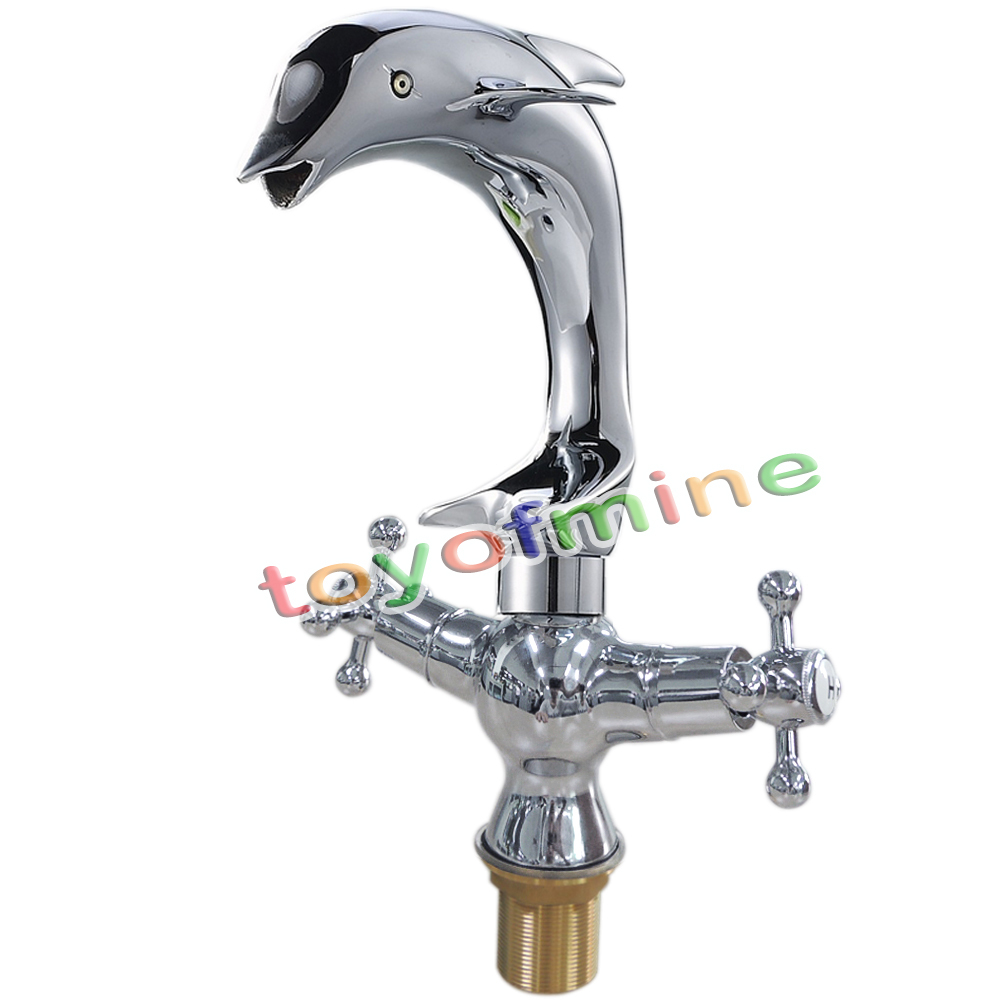 Купить Дельфин форму двойной ручкой Ванная раковина смесители хром ...