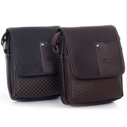 Hot Sale Portable Men's Faux Leather Grid Cover Briefcase Crossbody Messenger Shoulder Bag