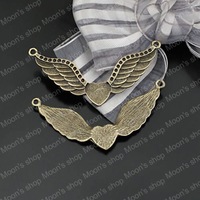 (23711)Alloy Findings,charm pendants,Antiqued style bronze tone 52*20MM Love + wings 10PCS