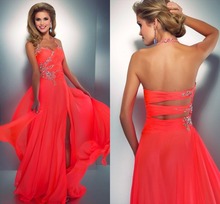 vestidos de fiesta largos 2015 Backless Evening Gowns A Line Halter Side Slits Floor Length Party Formal Dress Cheap MG06
