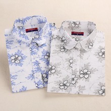 Dioufond New Brand Top Women’s Shirt Print Cotton Blouses Turn-down Collar Blusas Long Sleeve Causal Blouse Women Summer 2016