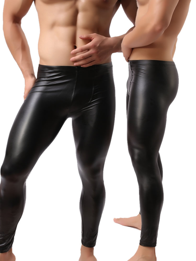 Fashion Mens Black Faux Leather Pants Long Trousers Sexy And