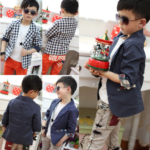Cool Kids Boys Casual Suit Plaids Check Dots Lattice Jacket Coat Costume Outwear 2 7Y