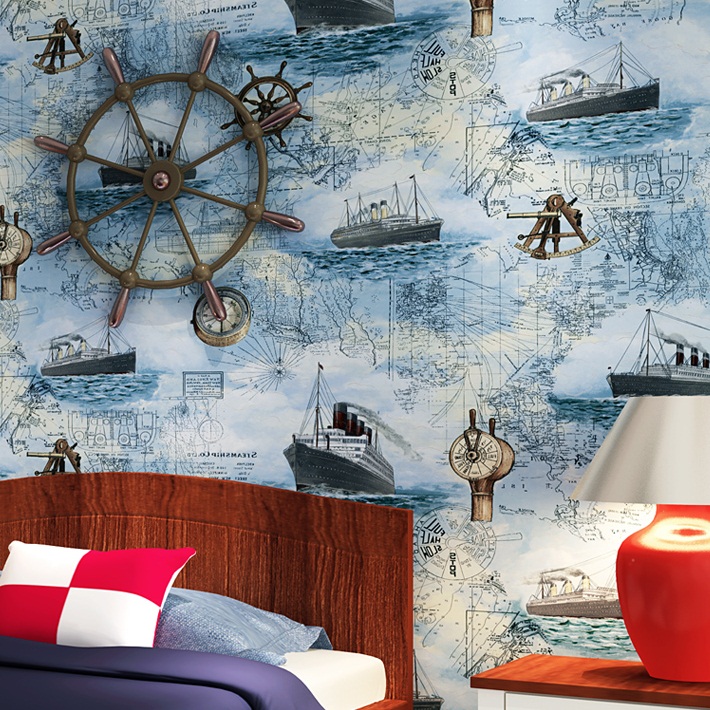 Vintage compass chart wallpaper for walls child wall stickers kids wall paper blue sea wallpapers roll for bedroom Living Room