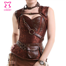 Latex Gothic Clothing Sexy Brown Steel Bone Corset Steampunk Waist Training Corsets And BustiersTop Women Corpetes E Espartilhos