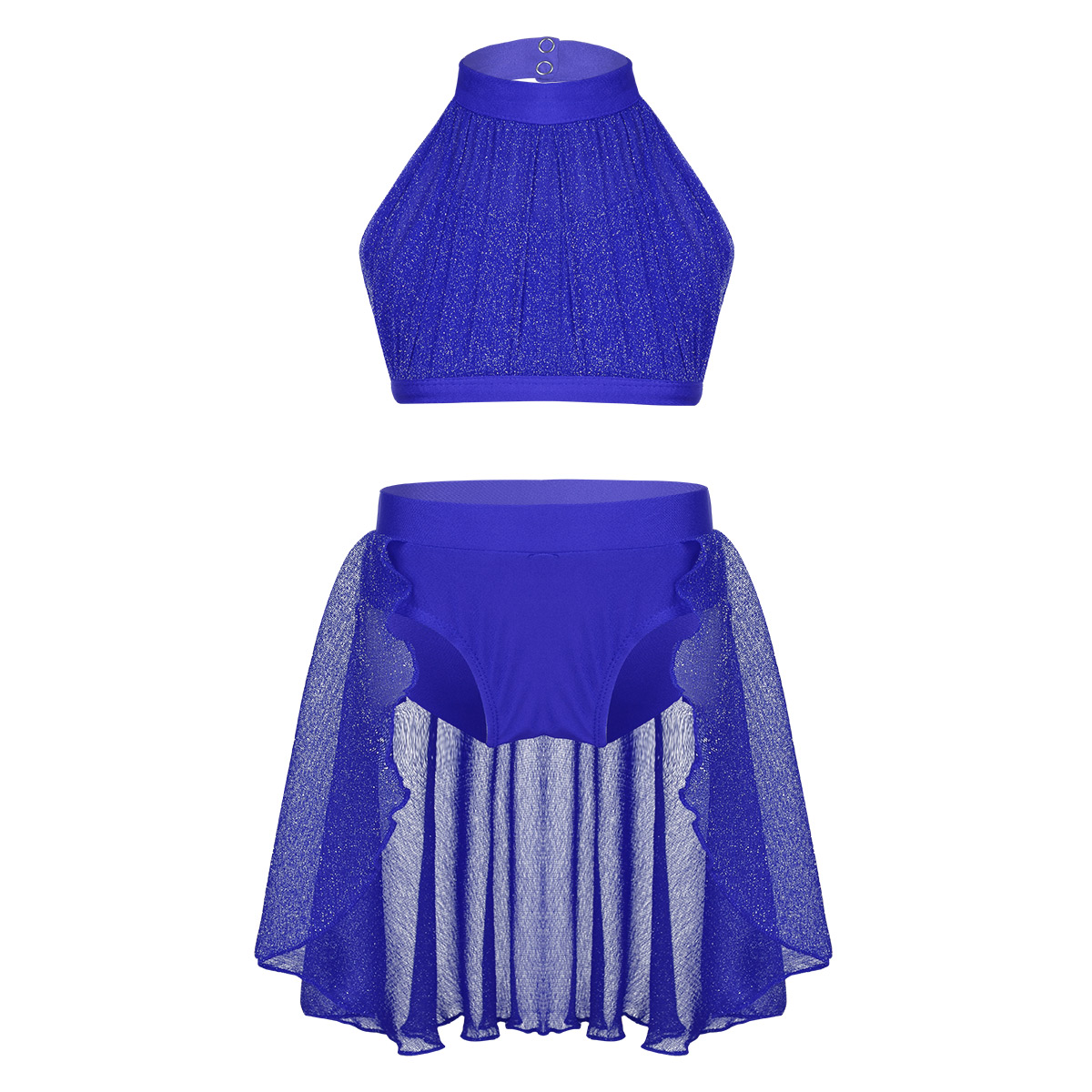 iixpin Kids Girls High-Low Hem Dance Dress Dancer Modern Stage Performance Lyrical Dancewear