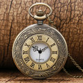 Retro Bronze Engarve Roman Number Pocket Watch Antique Men Women Fob Watch With Necklace Chain Relogio