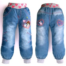 Children Jeans Teen Girls Pants bunny embroidery red rhinestone elastic High waist Denim sarouel harem Capris Trousers MH 2931