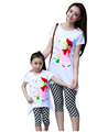 Plus size lady family set clothes for mother and daughter summer clothing sets cotton top plaid