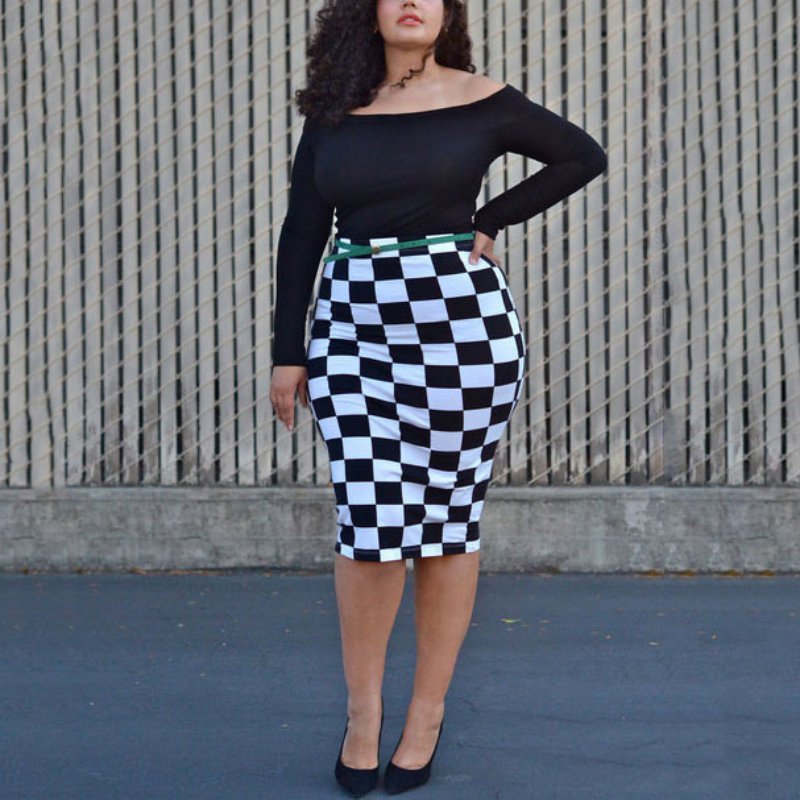 Plus Size Summer Women Dress Full Sleeve Slash Neck Women Sexy Fashion Black and White font