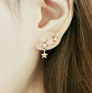 1pcs Cute Earrings Stars Shape Vintage Punk Gothic Crystal Rhinestone Cuff Clip Earrings Zinc Alloy Ear Clip Fashion Jewelry