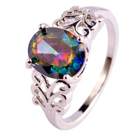 lingmei Free Shipping New Arrival Mysterious Rainbow Topaz 925 Silver Jewelry Ring Size 6 7 8 9 10 11 12 Wholesale For Women