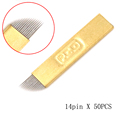 50pcs golden 316 stainless steel disposable embroidery eyebrow tattoo blade 14 pin microblade for permanent makeup