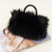 White and black color small fashion handbag woman bag winter plush girl bag