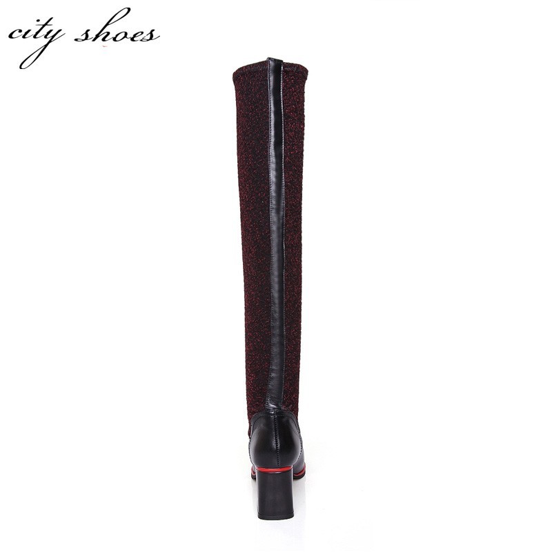 2015 New Winter Women Over Knee Black Boots Fashion Ladies Square