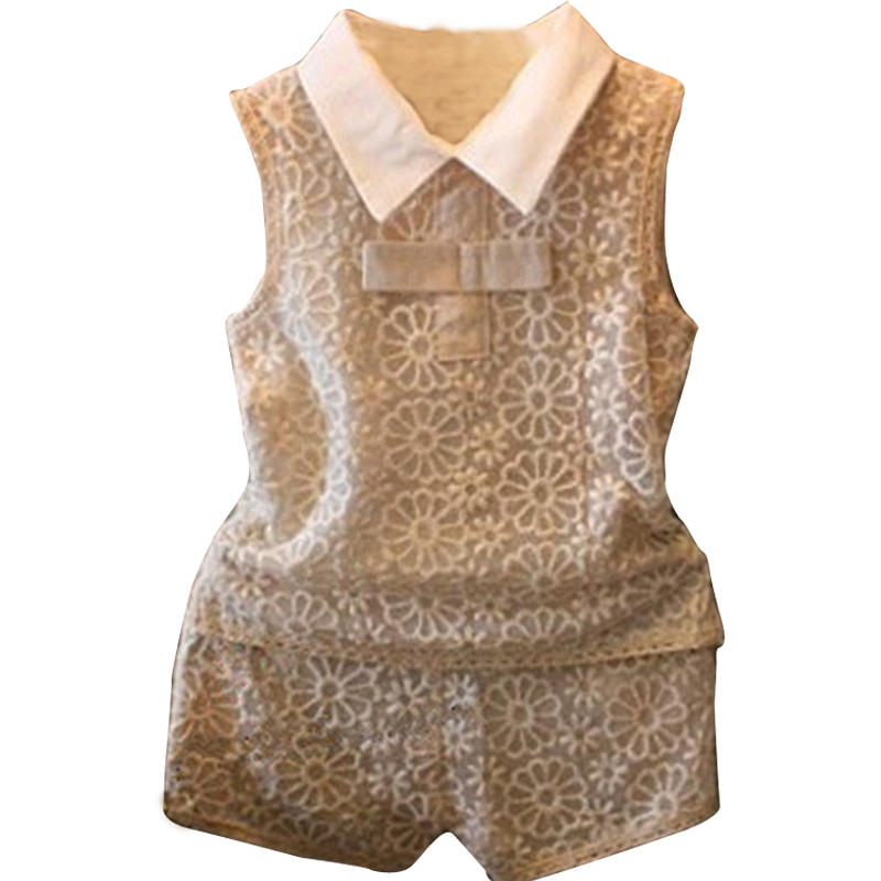 High quality new children clothing sets girls sleeveless flowers pants two pieces sets kids suits free