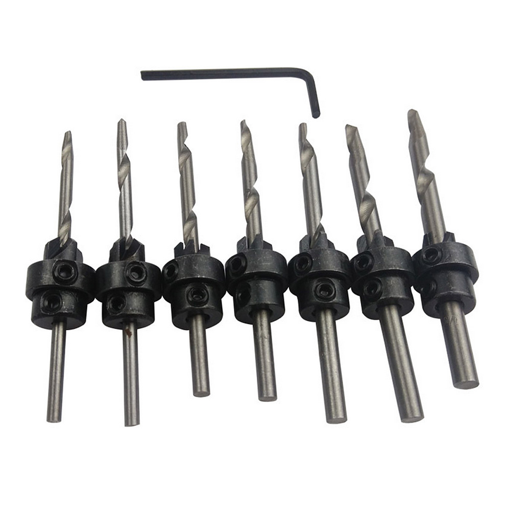 COUNTERSINK DRILL BIT 7pcs SET Adjustable Depth Stop Collars Woodworking New US