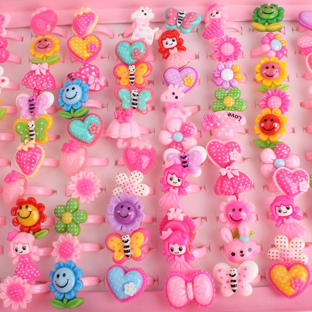 Wholesale 10pcs Mix Lot Animals Flower Heart Assorted Baby Girl Children s Cartoon Rings Free Shipping