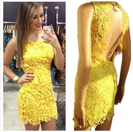 vestido de renda curto amarelo