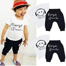 Boys Summer Cotton Clothes sets Smile Face Printed Cute T-shirts+ pants kids pajama clothing set Baby