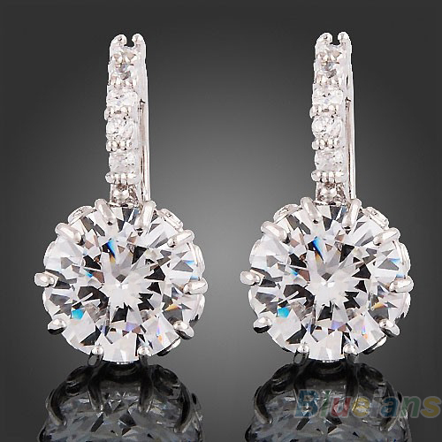1 Pair Women 18k white Gold Gp clear crystal jewelry stud  earrings zircon brass Material Hot High Quality 2013 free shipping