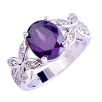 Buterfly Style Jewelry Enchanting Women Rings Oval Cut Purple Amethyst 925 Silver Ring Size 7 8 9 10 Free Shipping Wholesale