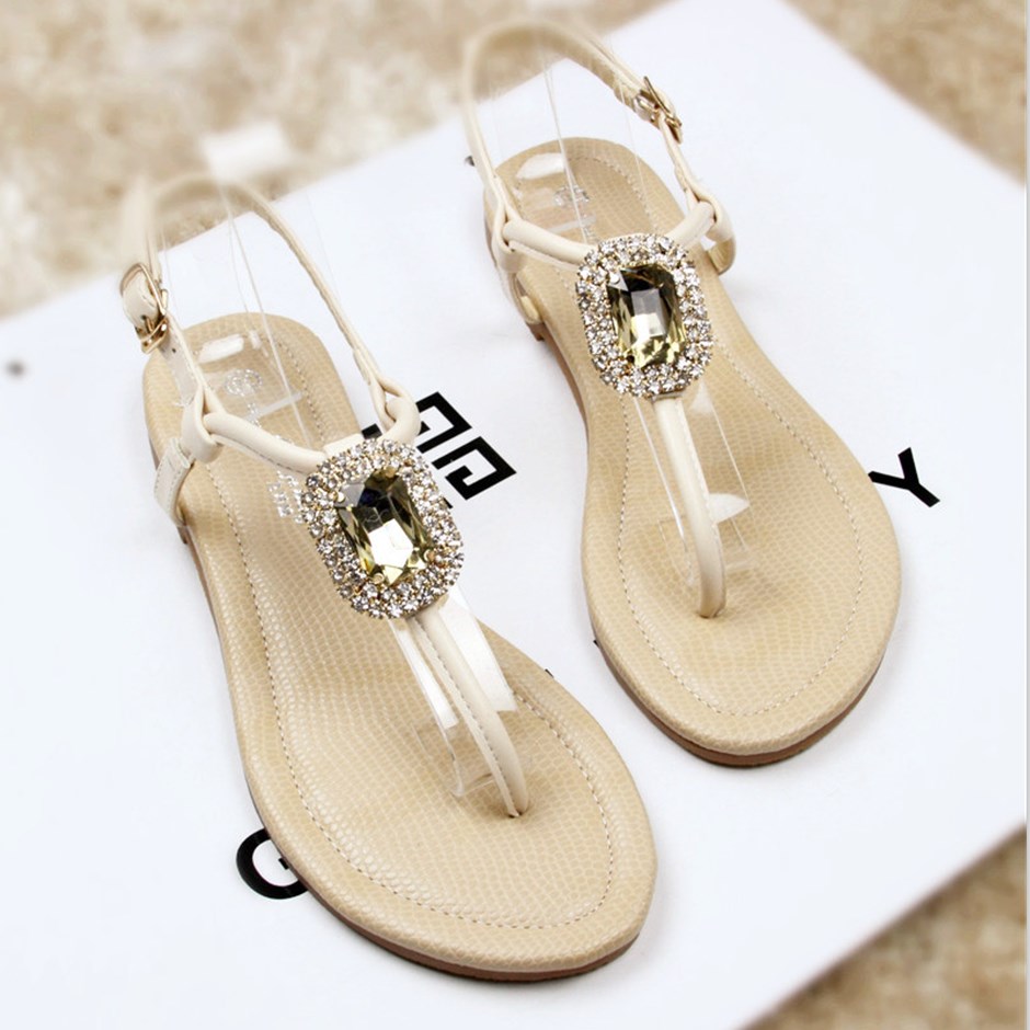 2014 summer fashion flat sandals gladiator style gem rhinestone flip ...