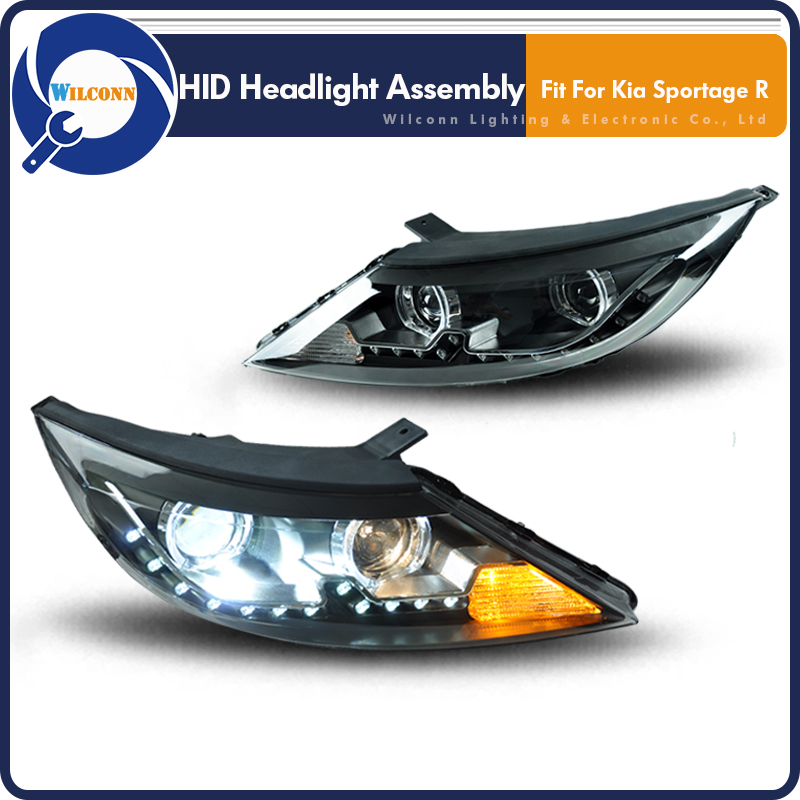 Replacement Bi-Xenon Projector Lens Headlights Headlamps with ANGEL EYES AND LED DRL and HID For 2010~2014 KIA SPORTAGE R