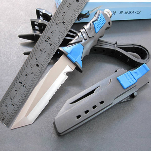 Tactical Leggings Diving Straight Knife With Rubber Handle ABS Plastic Scabbard Survival Knife Hunting Camping Knife