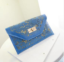 White Hollow Envelope Evening Clutch Red Women Chain Leather Envelope Handbags 2015 Women Messenger Bags Purse