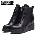 OWNSHOP Women Boots Heeled Boot Black Shoes Warm Ankle Boots Woman High Heel Shoes Wedges Heels
