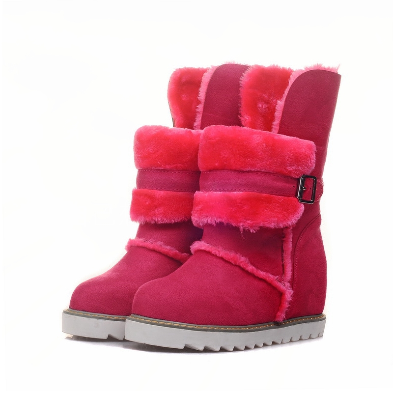 New Winter Flat With Warm Fur Half Knee Snow Boots 2016 Rivet Buckle