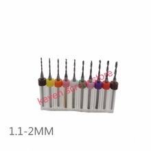 Free shipping 10pcs/Set HighQuality Hard Alloy PCB Print Circuit Board Carbide Micro Drill Bits Tool 1.1 to 2mm for SMT CNC