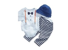 new 3pcs 2015 baby cotton gentleman bow tie jumpsuits boys girls Long sleeved Rompers hat pants