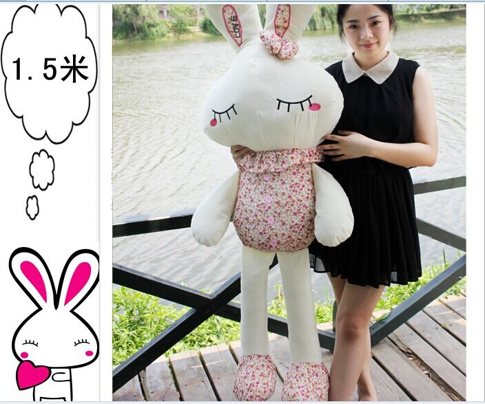 Фотография 150 cm rabbit plush toy pink or purple Floral cloth love rabbit doll throw pillow gift w4993