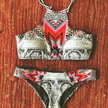 2015 Summer Style Triangl bikinis for women Swimwear neoprene Push UP Printing swimsuits Brazilian Maillot De