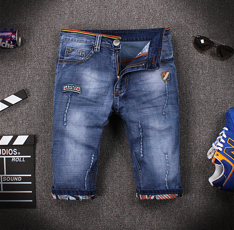 2016 New Designer Summer Ripped Jeans Men Casual Denim Shorts Slim Straight High Quality Hole Denim
