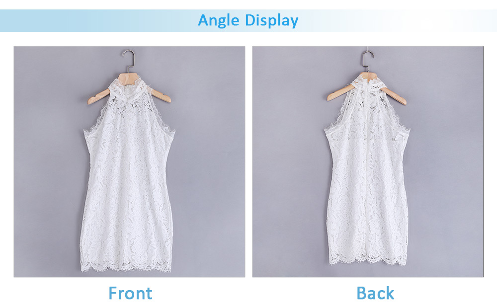 VESTLINDA White Lace Dress Women 2017 Summer Sexy Bodycon Dress Stand Collar Sleeveless Vestidos De Festa Ladies Mini Dresses 14