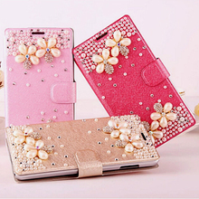 Pink / Rose / Champagne fashion pearl diamond flower mobile phone protective holster Case for Lenovo Vibe Z2 Pro free shipping