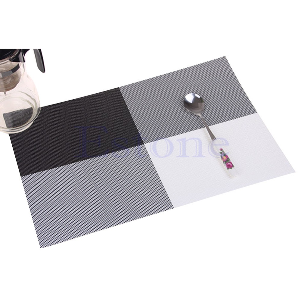 F85 Home Decor Kitchen Dining Placemat font b Chequer b font Adiabatic PVC Strip Weave Table