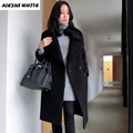 2017 Winter Woolen Coats for Womens Long Wool Blends Black Red Female High Quality Warm Jackets