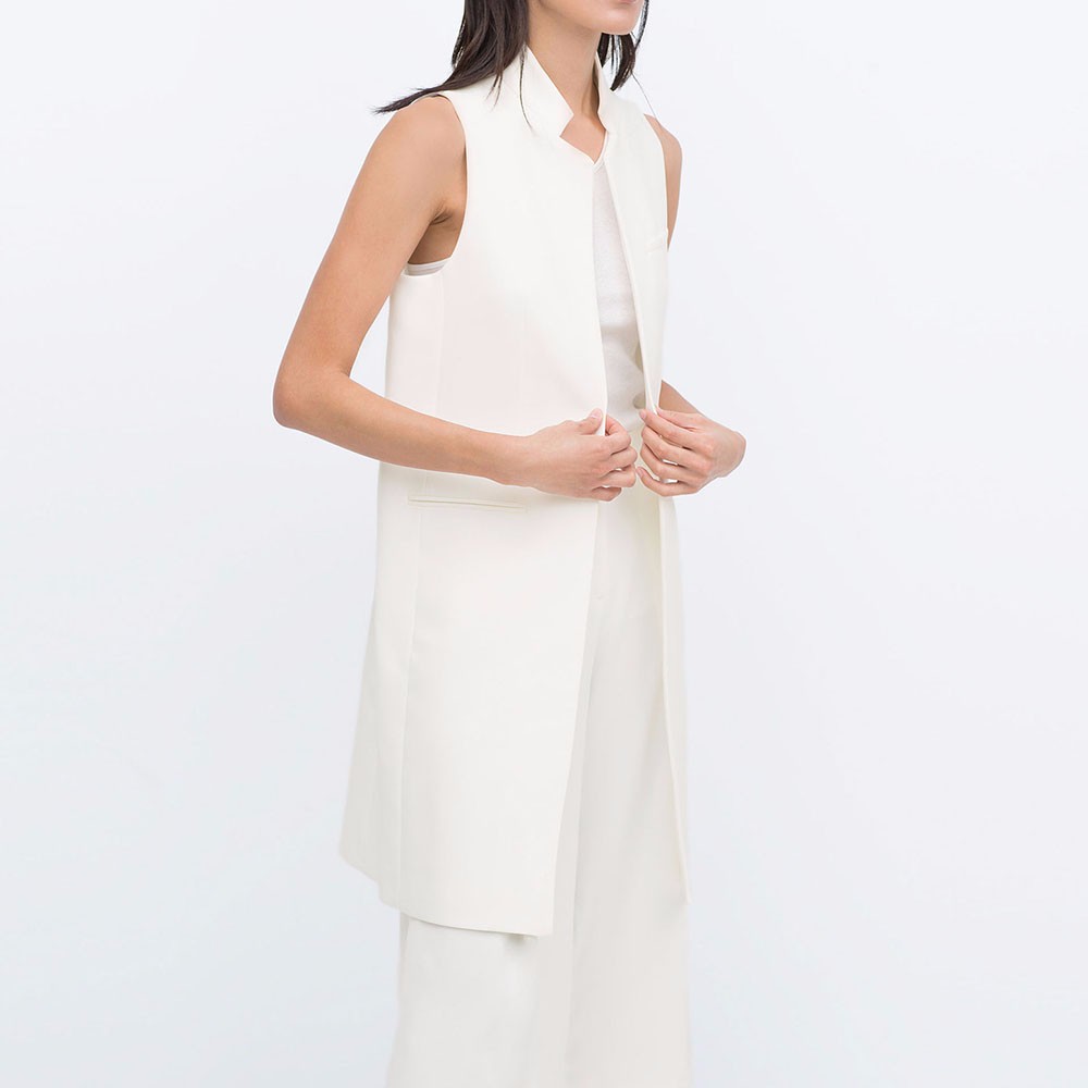 VESTLINDA Long Vest Back Split Outwear Waistcoats Women White Black Jacket Coat Sleeveless Cardigan Pocket Blazer Vest Femme Top 9
