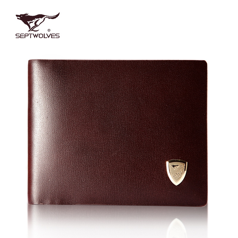 2014 New men Septwolves  male short design  genuine leather cowhide horizontal the trend of the purse   wallet money clip