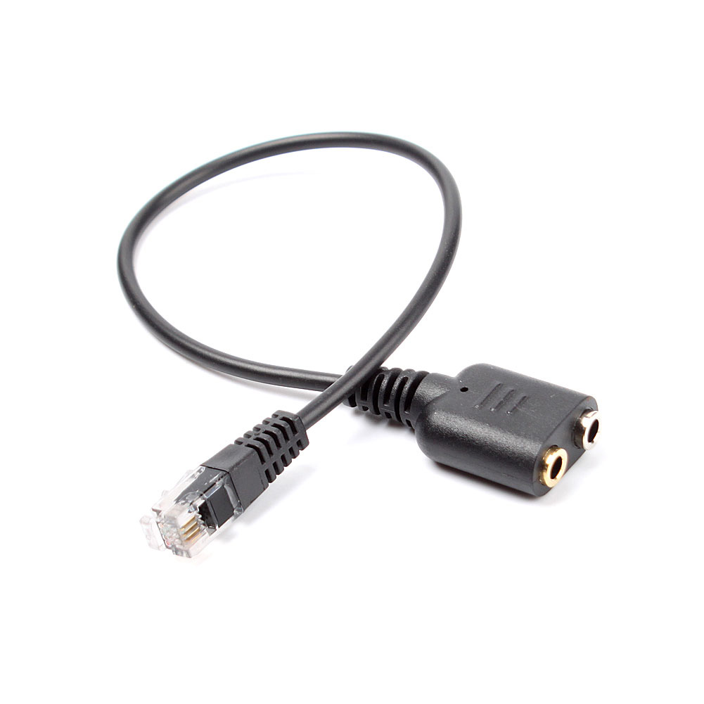 20CM RJ9 to Dual 3.5mm Headphone Female Converter Adapter Audio Cable Black