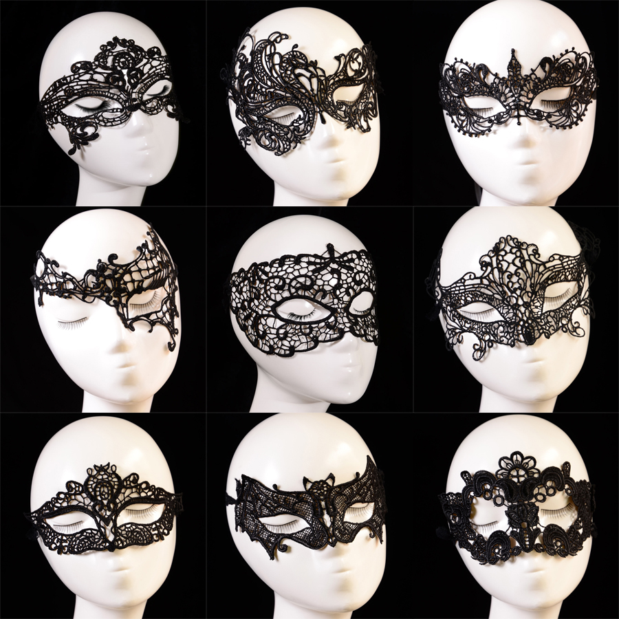 ACEMIR JEWELRY Black Sexy Lace Mask Cutout Eye Mask for Halloween Masquerade Party Fancy Dress Costume